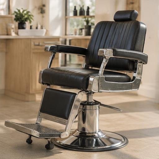 A welcoming leather barber chair in a bright shop