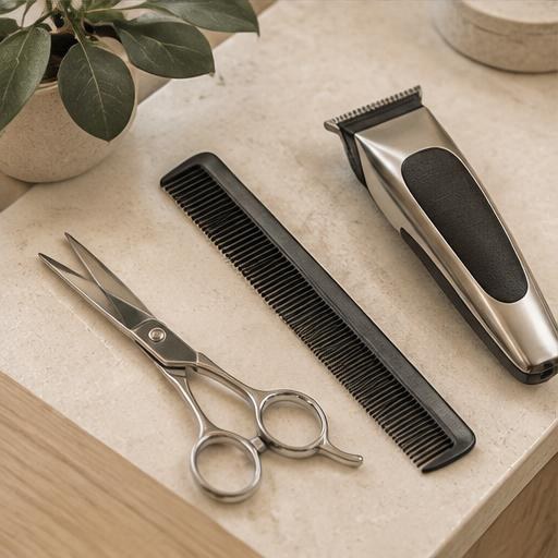 Scissors, comb and clippers ready for a fresh cut